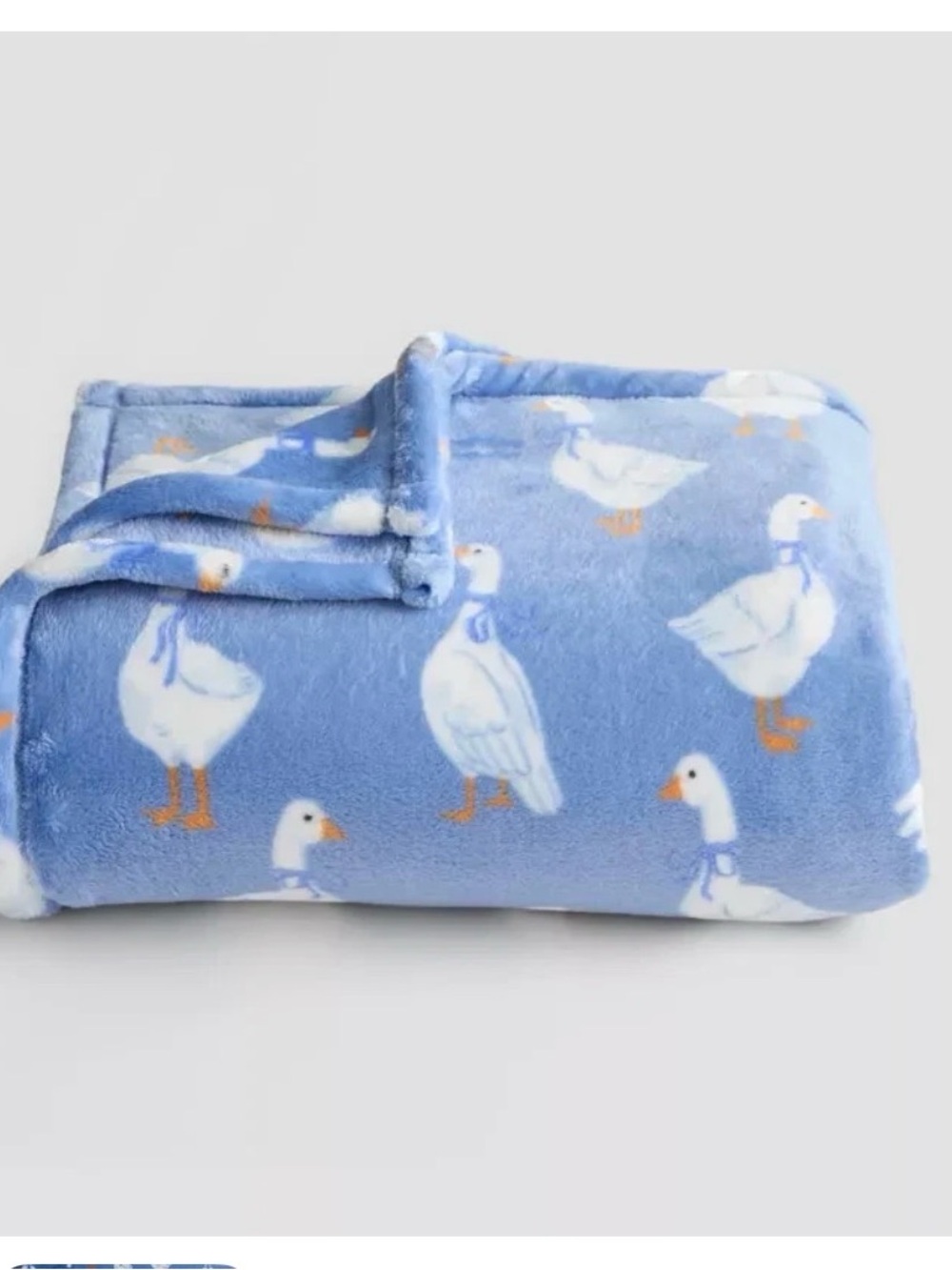 The Big One Blue Plush Throw Blanket with White Goose Print